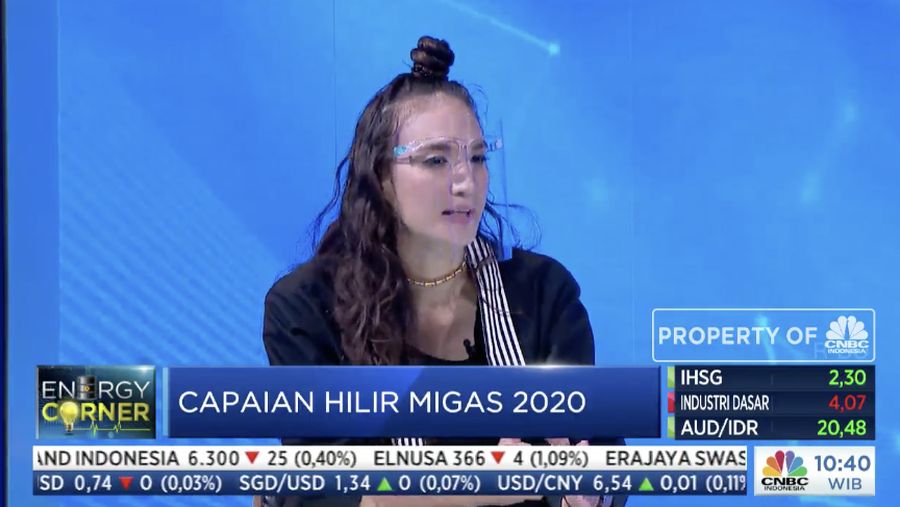 Nadine Chandrawinata di acara capaian Hilir Migas 2020. (Tangkapan layar CNBC TV)