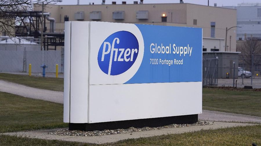 The Pfizer Global Supply Kalamazoo manufacturing plant is shown in Portage, Mich., Friday, Dec. 11, 2020. The U.S. gave the final go-ahead Friday to the nation’s first COVID-19 vaccine, marking what could be the beginning of the end of an outbreak that has killed nearly 300,000 Americans. (AP Photo/Paul Sancya)
