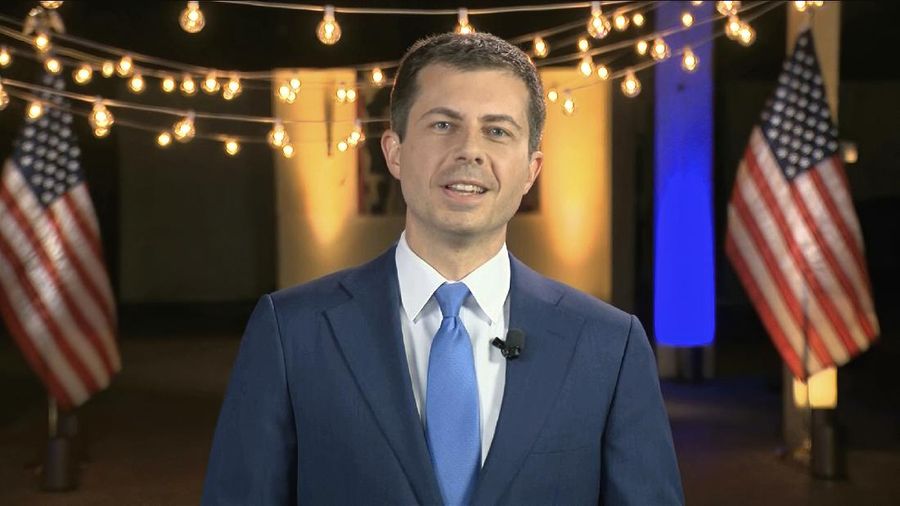 In this image from video, former South Bend Mayor Pete Buttigieg speaks during the fourth night of the Democratic National Convention on Thursday, Aug. 20, 2020. (Democratic National Convention via AP)