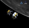 This graphic simulation image provided by China National Space Administration shows the orbiter and returner combination of China's Chang'e-5 probe after its separation from the ascender, at the Beijing Aerospace Control Center (BACC) in Beijing Sund