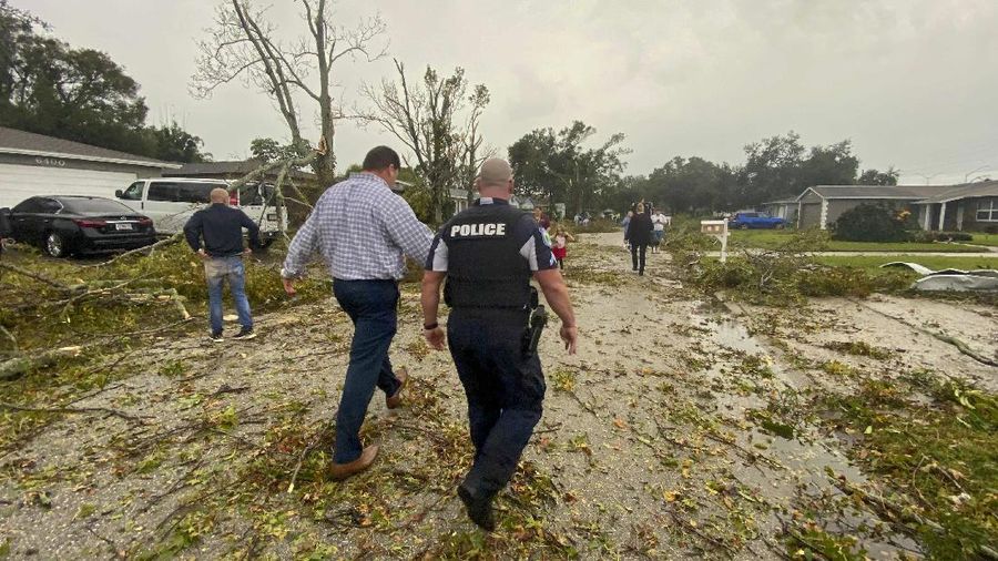 Damage is seen after a possible tornado touched down in the area Wednesday, Dec. 16, 2020, in Pinellas Park, Fla. (Douglas R. Clifford/Tampa Bay Times via AP)