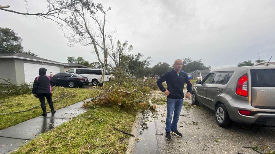 Damage is seen after a possible tornado touched down in the area Wednesday, Dec. 16, 2020, in Pinellas Park, Fla. (Douglas R. Clifford/Tampa Bay Times via AP)