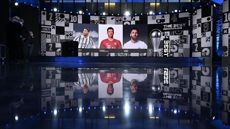 A general view of the studio before the Best FIFA Football Awards Ceremony, which this will take place via video in Zurich, Switzerland, Thursday, Dec. 17, 2020. (Valeriano Di Domenico/Pool via AP)