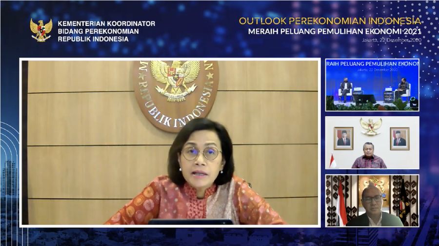 Menteri Keuangan, Sri Mulyani dalam acara Outlook Perekonomian Indonesia 2021. (Tangkapan Layar Youtube PerekonomianRI)