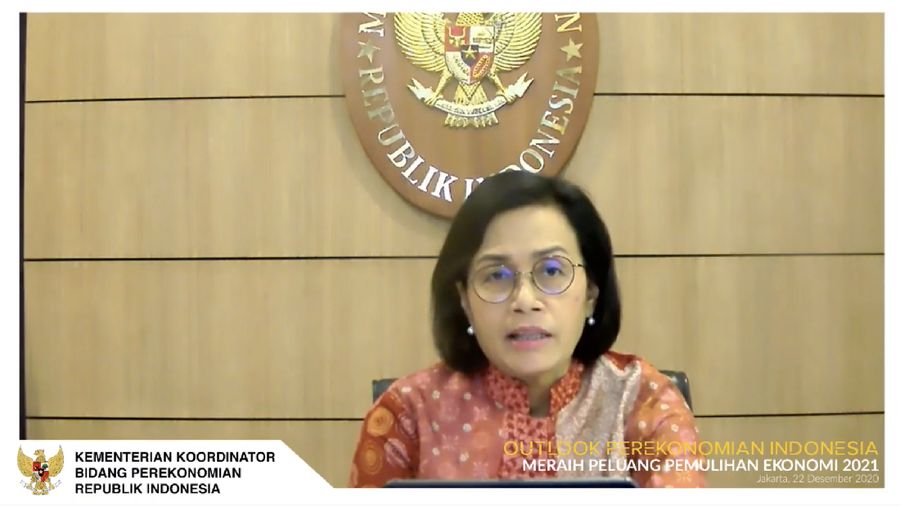 Menteri Keuangan, Sri Mulyani dalam acara Outlook Perekonomian Indonesia 2021. (Tangkapan Layar Youtube PerekonomianRI)