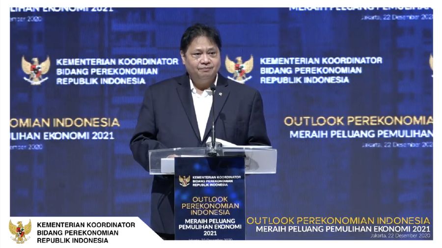 Menteri Koordinator (Menko) Perekonomian, Airlangga Hartarto dalam acara Outlook Perekonomian Indonesia 2021. (Tangkapan Layar Youtube PerekonomianRI)