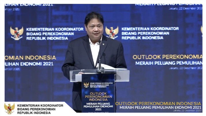 Menteri Koordinator (Menko) Perekonomian, Airlangga Hartarto dalam acara Outlook Perekonomian Indonesia 2021. (Tangkapan Layar Youtube PerekonomianRI)