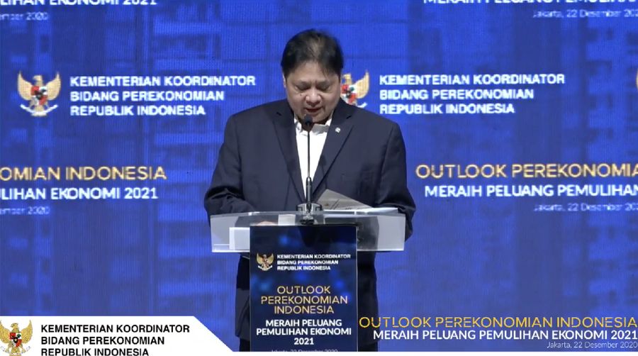 Menteri Koordinator (Menko) Perekonomian, Airlangga Hartarto dalam acara Outlook Perekonomian Indonesia 2021. (Tangkapan Layar Youtube PerekonomianRI)