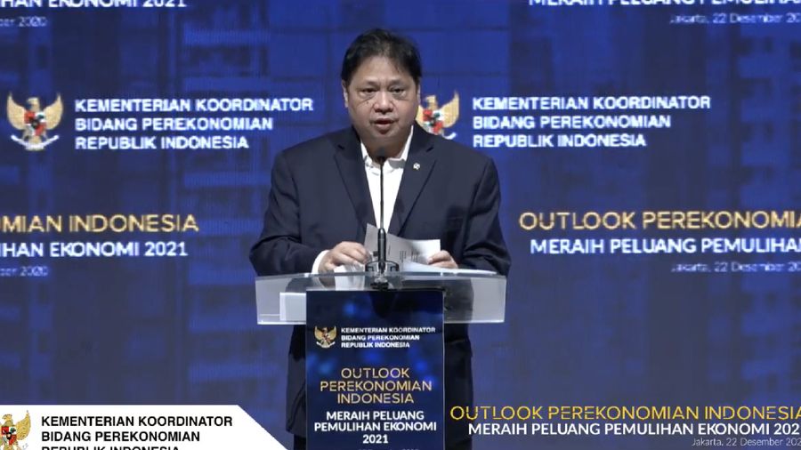 Menteri Koordinator (Menko) Perekonomian, Airlangga Hartarto dalam acara Outlook Perekonomian Indonesia 2021. (Tangkapan Layar Youtube PerekonomianRI)