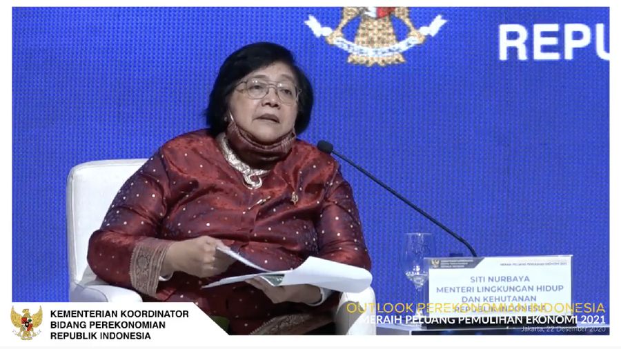 Menteri Lingkungan Hidup dan Kehutanan (LHK) Siti Nurbaya dalam acara Outlook Perekonomian Indonesia 2021. (Tangkapan Layar Youtube PerekonomianRI)