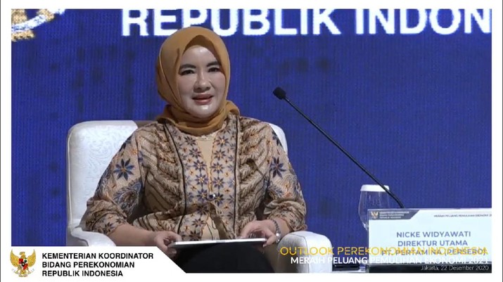 Direktur Utama Pertamina, Nicke Widyawati dalam Forum Outlook Perekonomian Indonesia bertajuk “Meraih Peluang Pemulihan Ekonomi 2021” yang berlangsung di Jakarta, Selasa (22/12).
