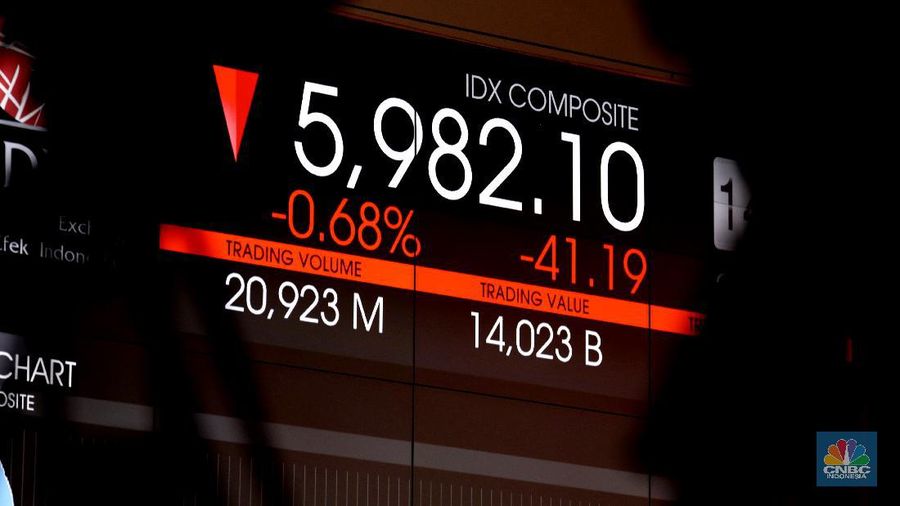 Layar monitor menampilkan pergerakan Indeks Harga Saham Gabungan (IHSG) pada perdagangan saham. (CNBC Indonesia/ Tri Susilo)