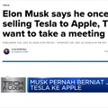 Ternyata Musk Pernah Berniat Jual Tesla ke Apple