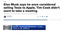 Ternyata Musk Pernah Berniat Jual Tesla ke Apple