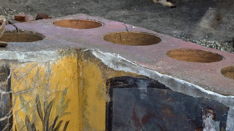 Bar berusia lebih dari 2.000 tahun ditemukan di Pompeii, Italia. Bar dalam keadaan terawat, meski tertutup abu vulkanik bekas letusan gunung api tahun 79 masehi. (AP/Luigi Spina)
