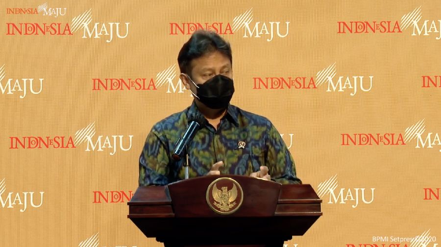 Budi Gunadi Sadikin memberikan keterangan pers menteri kesehatan, kantor presiden, (Selasa29/12/2020). (Tangkapan layar youtube sekpres)
