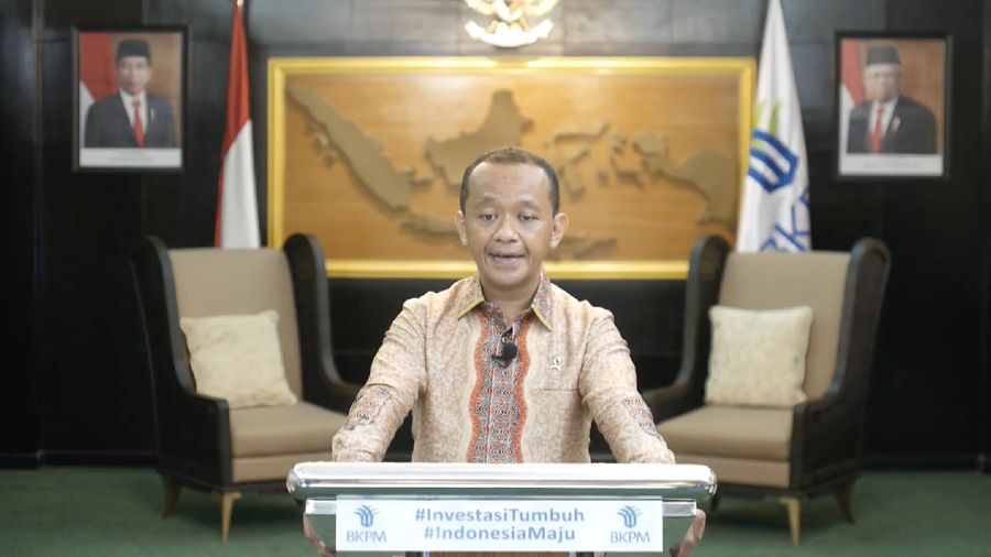 Bahlil Lahadalia memberikan keterangan pers kepala BKPM tentang investasi baterai listrik LG Energy Solution. (Tangkapan layar youtube BKPM TV)