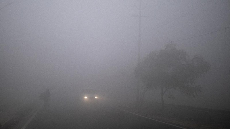 India dilanda kabut tebal dan gelombang dingin di awal tahun 2021. (AP/Altaf Qadri)