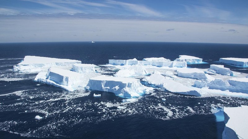 In this recent handout photo provided by the Ministry of Defense on Wednesday, Dec. 23, 2020 fragments break off from one of the largest recorded icebergs, called the A68a, floating near the island of South Georgia in the South Atlantic. (Corporal Phil Dye/Ministry of Defence via AP)