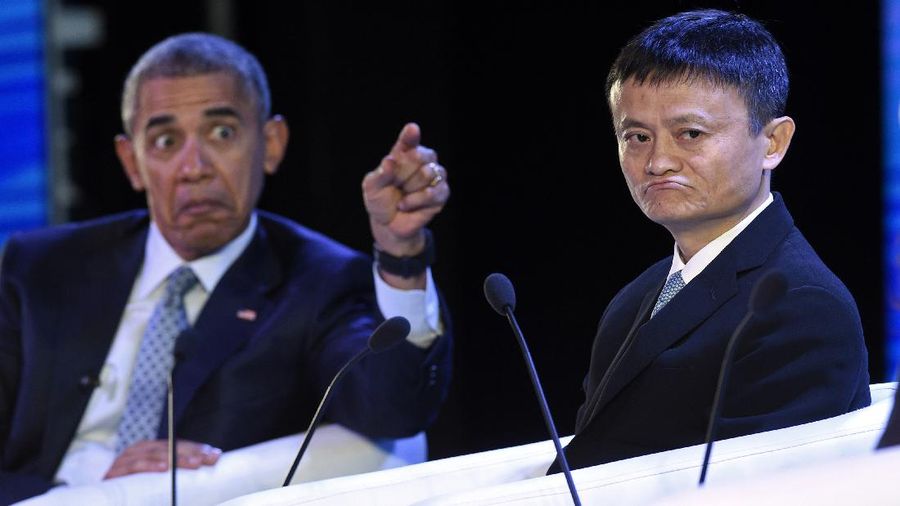 Jack Ma, executive chairman of the Alibaba Group, looks up during a panel discussion held as part of the China Development Forum at the Diaoyutai State Guesthouse in Beijing, Saturday, March 19, 2016. (AP Photo/Mark Schiefelbein)