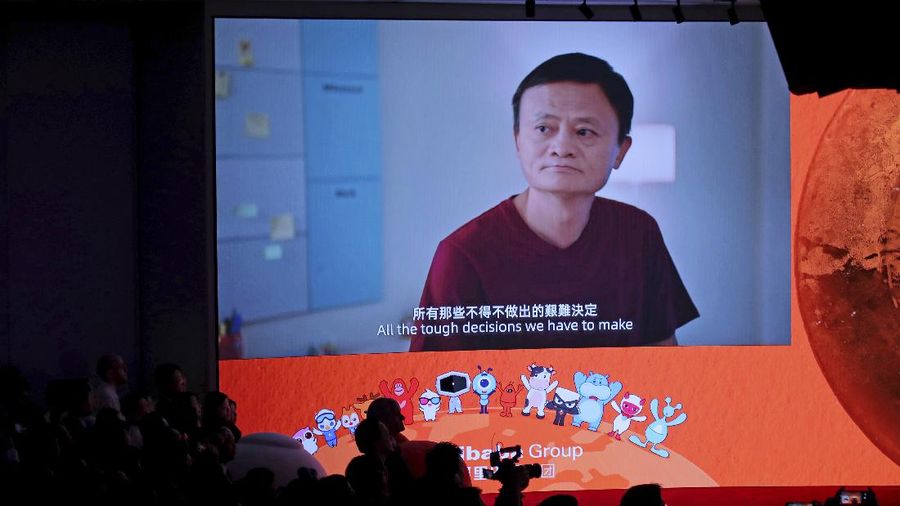 Jack Ma, executive chairman of the Alibaba Group, looks up during a panel discussion held as part of the China Development Forum at the Diaoyutai State Guesthouse in Beijing, Saturday, March 19, 2016. (AP Photo/Mark Schiefelbein)