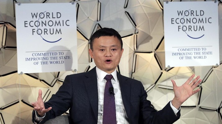 Switzerland Davos Forum Jack Ma, CEO of Alibaba group, gestures during a session at the annual meeting of the World Economic Forum in Davos, Switzerland, Wednesday, Jan. 23, 2019. (AP Photo/Markus Schreiber)