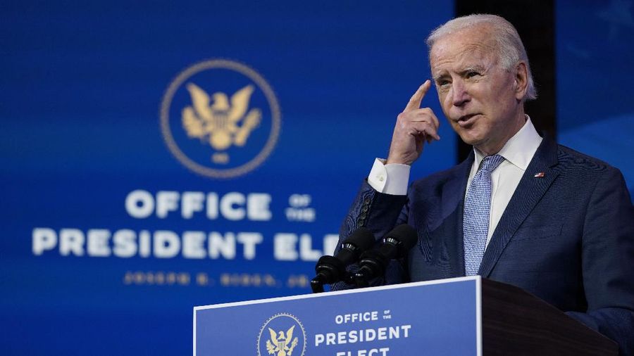 President-elect Joe Biden speaks about the violent protests in Washington from The Queen theater in Wilmington, Del., Wednesday, Jan. 6, 2021. Biden has called the violent protests on the U.S. Capitol 
