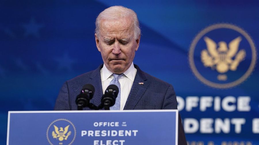 President-elect Joe Biden speaks about the violent protests in Washington from The Queen theater in Wilmington, Del., Wednesday, Jan. 6, 2021. Biden has called the violent protests on the U.S. Capitol