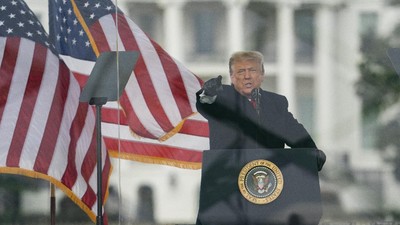 President Donald Trump speaks during a rally protesting the electoral college certification of Joe Biden as President, Wednesday, Jan. 6, 2021, in Washington. (AP Photo/Evan Vucci)