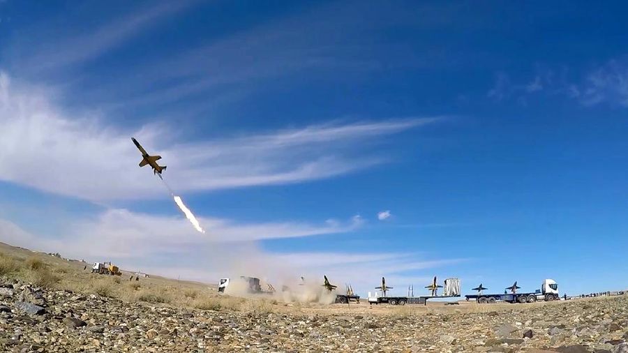 In this photo released on Wednesday, Jan. 6, 2021 by the Iranian army, a drone is launched during a military exercise in undisclosed location in Iran. On Tuesday, the Iranian military began a wide-ranging, two-day aerial drill in the country's north, state media reported, featuring combat and surveillance unmanned aircraft, as well as naval drones dispatched from vessels in Iran's southern waters. (Iranian Army via AP)