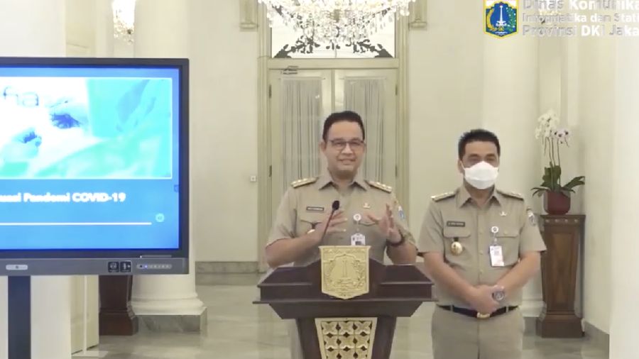 Gubernur DKI Jakarta Anies Baswedan dan Wakil Gubernur DKI Jakarta Ahmad Riza Patria saat konferensi pers Perkembangan Situasi Pandemi COVID-19 di DKI Jakarta. (Tangkapan Layar Youtube