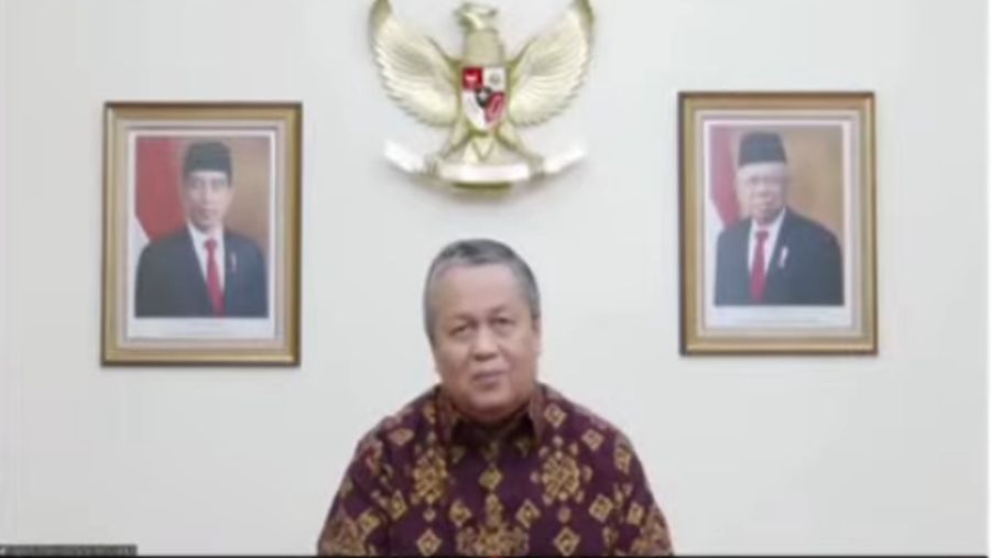 Gubernur Bank Indonesia, Perry Warjiyo dalam cara Peluncuran Gerakan Nasional Bangga Buatan Indonesia. (Tangkapan Layar)