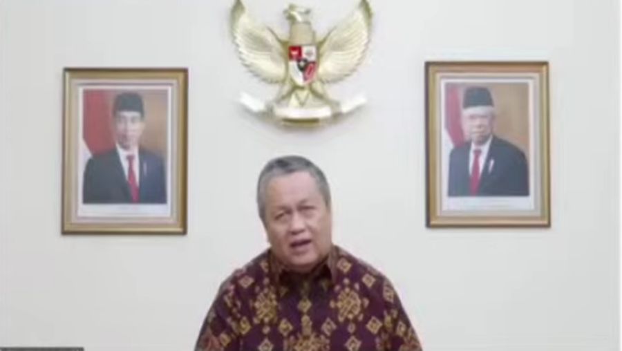 Gubernur Bank Indonesia, Perry Warjiyo dalam cara Peluncuran Gerakan Nasional Bangga Buatan Indonesia. (Tangkapan Layar)