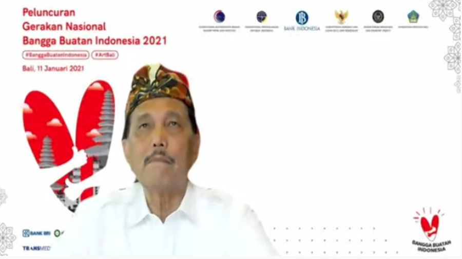 Menteri Koordinator Bidang Kemaritiman dan Investasi Luhut Binsar Pandjaitan dalam acara Peluncuran Gerakan Nasional Bangga Buatan Indonesia (Tangkapan Layar Youtube)