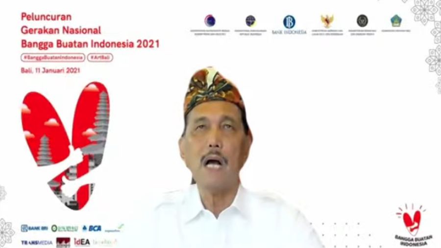 Menteri Koordinator Bidang Kemaritiman dan Investasi Luhut Binsar Pandjaitan dalam acara Peluncuran Gerakan Nasional Bangga Buatan Indonesia (Tangkapan Layar Youtube)