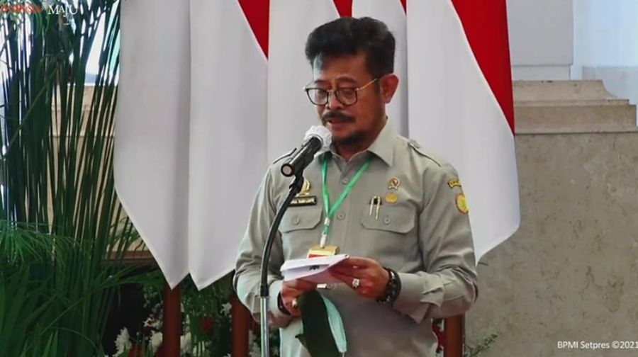 Menteri Pertanian (Mentan) Syahrul Yasin Limpo dalam Rapat Kerja Nasional Pembangunan Pertanian Tahun 2021, 11 Januari 2021. (Tangkapan Layar Youtube Sekretariat Presiden)