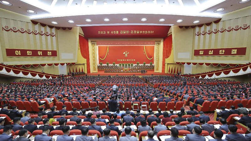 In this photo provided by the North Korean government, North Korean leader Kim Jong Un attends the ruling party congress in Pyongyang, North Korean, Sunday, Jan. 10, 2021. Kim was given a new title, “general secretary” of the ruling Workers’ Party, formerly held by his late father and grandfather, state media reported Monday, Jan. 11, in what appears to a symbolic move aimed at bolstering his authority amid growing economic challenges. Independent journalists were not given access to cover the event depicted in this image distributed by the North Korean government. The content of this image is as provided and cannot be independently verified. Korean language watermark on image as provided by source reads: 