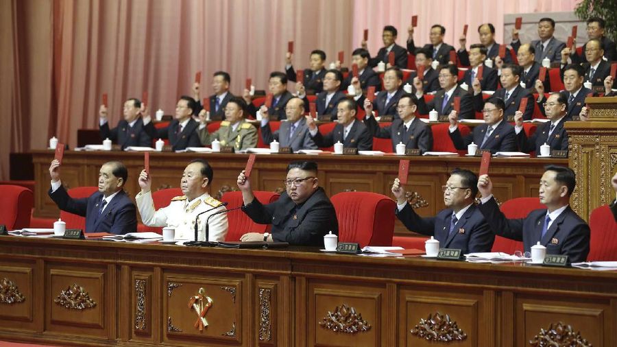 In this photo provided by the North Korean government, North Korean leader Kim Jong Un attends the ruling party congress in Pyongyang, North Korean, Sunday, Jan. 10, 2021. Kim was given a new title, “general secretary” of the ruling Workers’ Party, formerly held by his late father and grandfather, state media reported Monday, Jan. 11, in what appears to a symbolic move aimed at bolstering his authority amid growing economic challenges. Independent journalists were not given access to cover the event depicted in this image distributed by the North Korean government. The content of this image is as provided and cannot be independently verified. Korean language watermark on image as provided by source reads: 