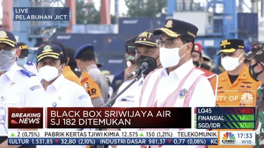 Menteri Perhubungan Budi Karya melakukan konfrensi pers penemuan black box dari kecelakaan pesawat Sriwjaya Air SJ-182. (Tangkapan Layar)
