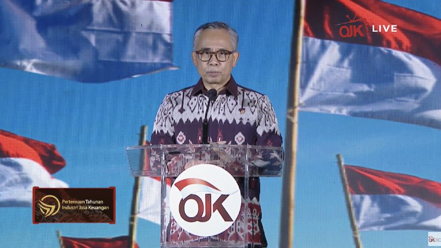 Ketua Dewan Komisioner OJK Wimboh Santoso dalam Pertemuan Tahunan Industri Jasa Keuangan 2021. (Tangkapan Layar Youtube Jasa Keuangan)