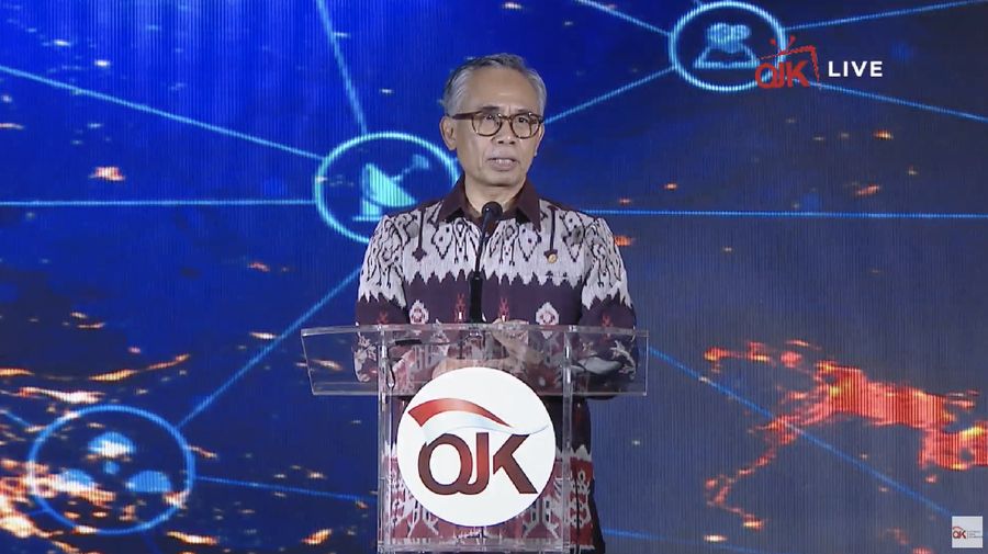 Ketua Dewan Komisioner OJK Wimboh Santoso dalam Pertemuan Tahunan Industri Jasa Keuangan 2021. (Tangkapan Layar Youtube Jasa Keuangan)