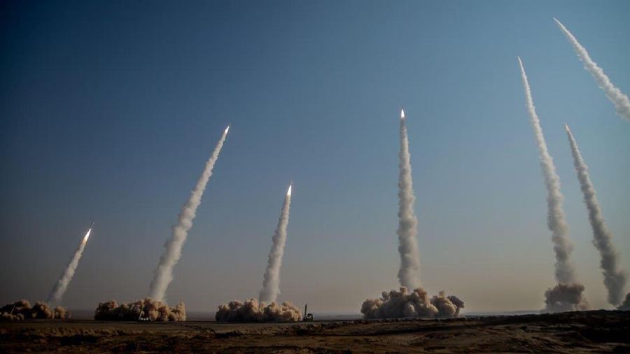 In this photo released on Friday, Jan. 15, 2021, by the Iranian Revolutionary Guard, missiles are launched in a drill in Iran. Iran's paramilitary Revolutionary Guard forces on Friday held a military exercise involving ballistic missiles and drones in the country's central desert, state TV reported, amid heightened tensions over Tehran's nuclear program and a U.S. pressure campaign against the Islamic Republic. (Iranian Revolutionary Guard/Sepahnews via AP)