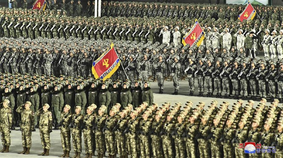 In this photo provided by the North Korean government a North Korean flag is hoisted in the celebration for the ruling party congress, at Kim Il Sung Square in Pyongyang, North Korea Thursday, Jan. 14, 2021. Independent journalists were not given access to cover the event depicted in this image distributed by the North Korean government. The content of this image is as provided and cannot be independently verified. Korean language watermark on image as provided by source reads: 
