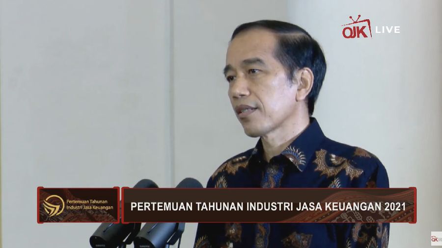 Presiden Joko Widodo dalam Pertemuan Tahunan Industri Jasa Keuangan 2021. (Tangkapan Layar Youtube Jasa Keuangan)
