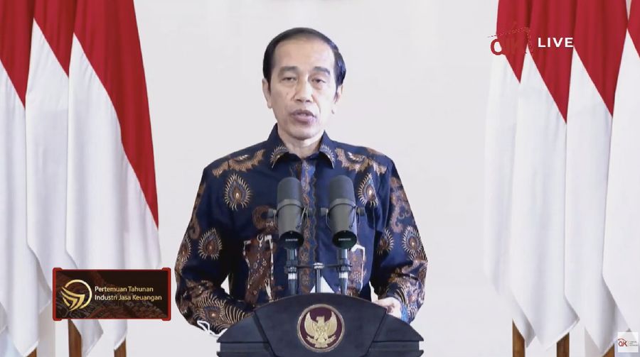 Presiden Joko Widodo dalam Pertemuan Tahunan Industri Jasa Keuangan 2021. (Tangkapan Layar Youtube Jasa Keuangan)