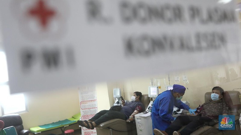 Donor plasma konvalesen penyitas Covid-19. (CNBC Indonesia/Andrean Kristianto)