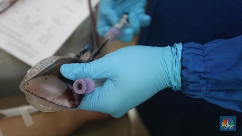 Donor plasma konvalesen penyitas Covid-19. (CNBC Indonesia/Andrean Kristianto)