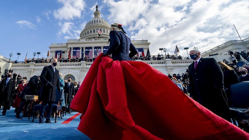 Lady Gaga arrives to sing the National Anthem at the inauguration of U.S. President-elect Joe Biden on the West Front of the U.S. Capitol on Wednesday, Jan. 20, 2021 in Washington. (Win McNamee /Pool Photo via AP)