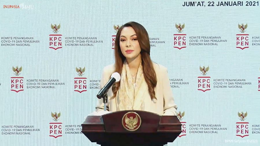 Juru Bicara Satgas Penanganan Covid-19, Reisa Broto Asmoro saat memberikan keterangan pers. (Dok: Tangkapan layar YouTube Setpres)