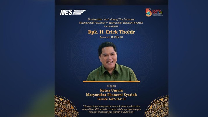 Menteri BUMN Erick Thohir, Ketua Umum Masyarakat Ekonomi Syariah
